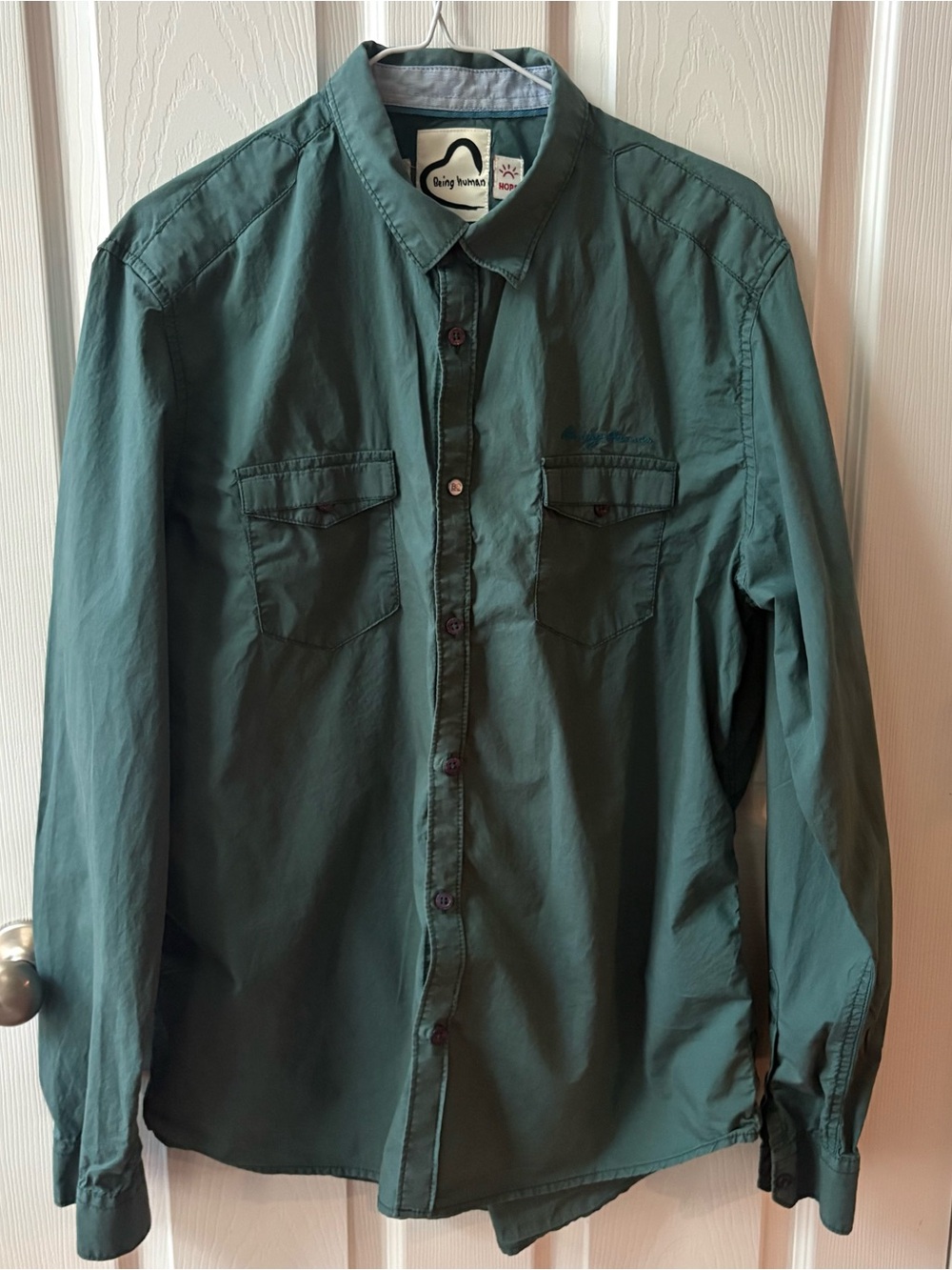 Being Human Mens Long Sleeve Shirt Button Up XXL Slim Fit Utility Outdoor Green